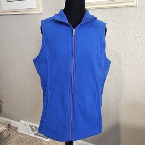 Lands End Polartec Fleece Vest‎ Womens Medium Blue Full Zip Mock Neck Pockets